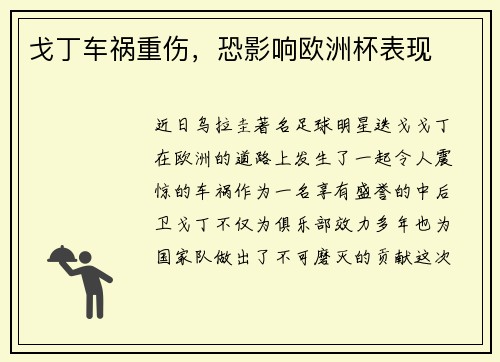 戈丁车祸重伤，恐影响欧洲杯表现